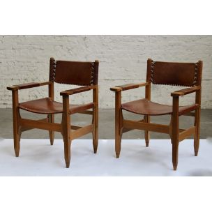 Paire de fauteuils vintage pour Arte Sano en teck et cuir 1960