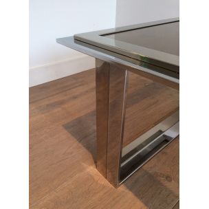 French vintage coffee table in chrome and brass, 1970