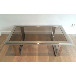 French vintage coffee table in chrome and brass, 1970