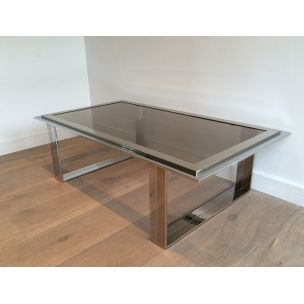 French vintage coffee table in chrome and brass, 1970