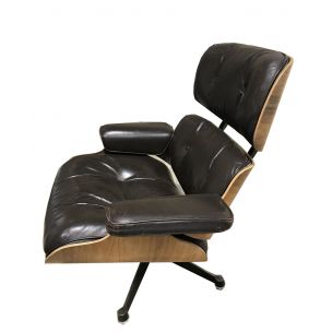 Vintage armchair by Charles Eames in smooth brown leather Herman Miller edition, 1970