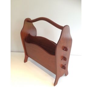 Vintage magazine holder in teak Scandinavian 1970s 