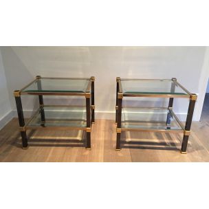 Pair of vintage black and gold lacquered sofa ends, 1970