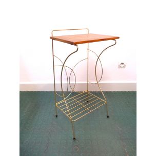 Vintage pedestal table in brass and wood France 1960s