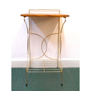 Vintage pedestal table in brass and wood France 1960s