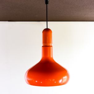 Suspension vintage plastique orange par Guzzini Italie 1970s