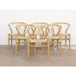 Set of 6 wishbone chairs in oak, Hans WEGNER - 1950s