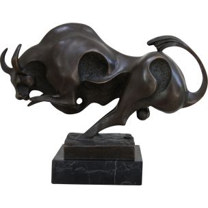 Statue taureau abstraite en bronze par Max Milo 1960