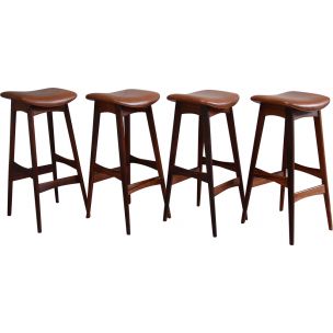 Set of 4 vintage bar stools in rosewood and leather Erik Buch