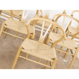 Set of 6 wishbone chairs in oak, Hans WEGNER - 1950s