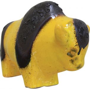 Bison en céramique - couleur jaune - Kurt Tscherner pour Otto Keramik - Allemagne 1960