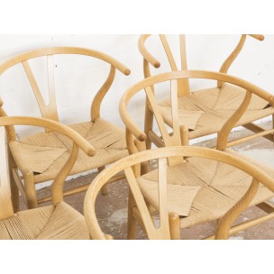 Set of 6 wishbone chairs in oak, Hans WEGNER - 1950s