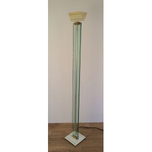 Vintage floor lamp in glass, brass and lacquered metal, 1970