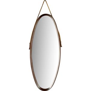 Vintage Italian oval rosewood mirror with cord
