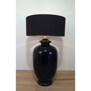 Vintage black glazed ceramic lamp, 1960