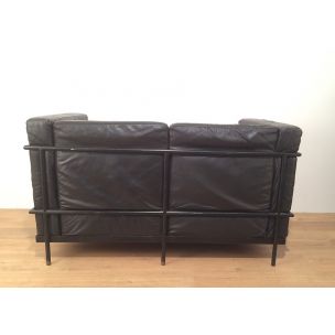 Vintage sofa in black leather and black lacquered metal