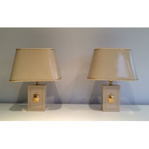 Pair of vintage lamps with golden turtles, 1970