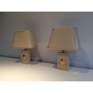 Paar vintage lampen met gouden schildpaddecoratie, 1970