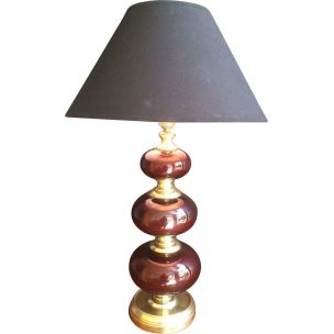 Französische Vintage-Lampe aus Messing und rotem Farbglas, 1960