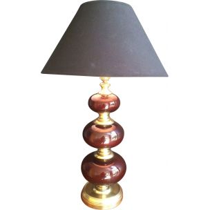 French vintage lamp in brass and red glass, 1960