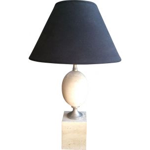 Französische Vintage-Lampe aus Travertin und Chrom von Philippe Barbier, 1970