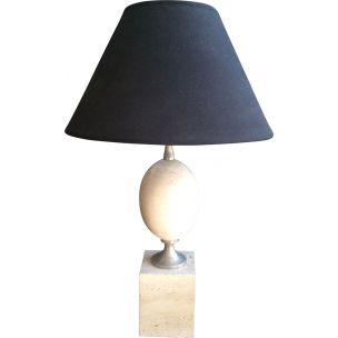 Lampe vintage française en travertin et chrome de Philippe Barbier, 1970