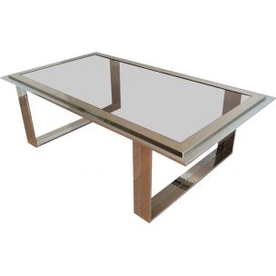 French vintage coffee table in chrome and brass, 1970