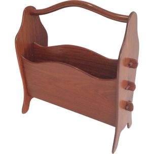 Vintage magazine holder in teak Scandinavian 1970s 