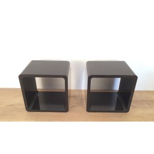 Pair of vintage sofa end pieces in black lacquered wood 1980s