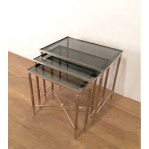 Set of 3 vintage nesting tables nickel-plated 1960s 