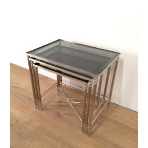 Suite de 3 tables gigognes vintage en nickel 1960s