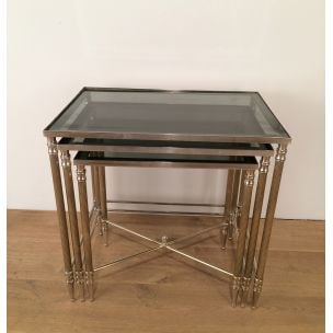 Set of 3 vintage nesting tables nickel-plated 1960s 