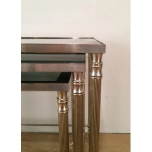 Set of 3 vintage nesting tables nickel-plated 1960s 