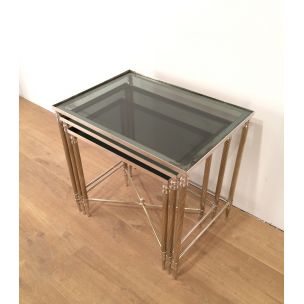 Set of 3 vintage nesting tables nickel-plated 1960s 