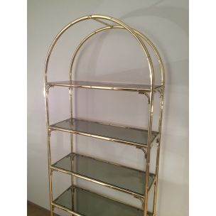 Vintage shelving unit faux-bamboo style in brass and chrome 1960s