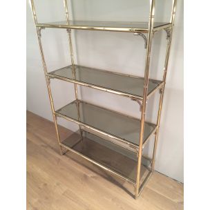 Vintage shelving unit faux-bamboo style in brass and chrome 1960s