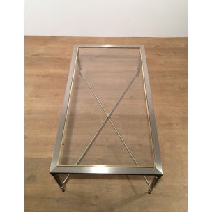 Vintage coffee table in brushed steel and glass, 1970