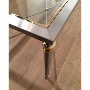 Vintage coffee table in brushed steel and glass, 1970