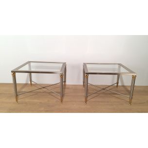 Pair of vintage brushed steel and brass sofa ends, 1970