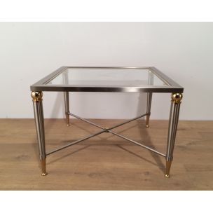 Pair of vintage brushed steel and brass sofa ends, 1970