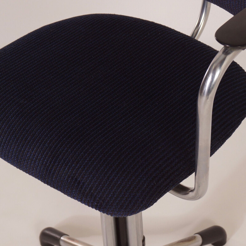 Vintage swivel 354 desk chair by Gispen with new black blue fabric 1930