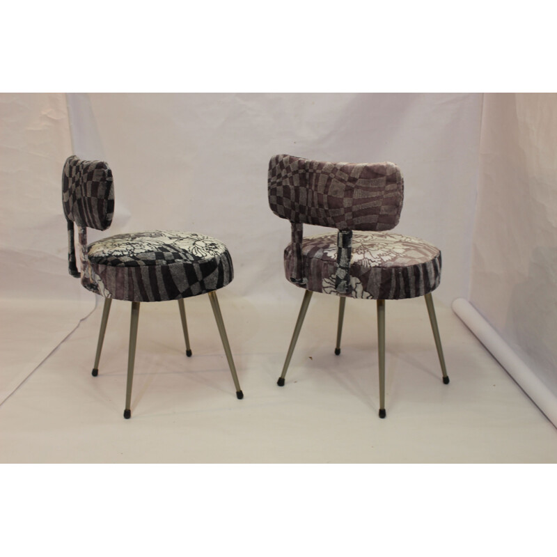 Paire de chaises vintage françaises Pelfran en tissu 1960