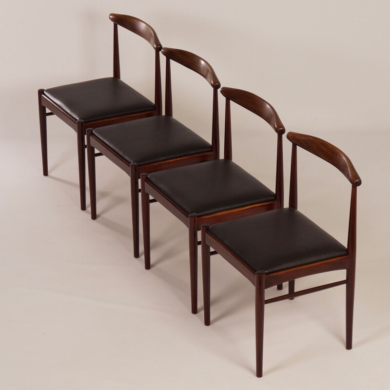 Satz von 4 Vintage-Stühlen aus Teakholz und schwarzem Kunstleder, Holland 1960