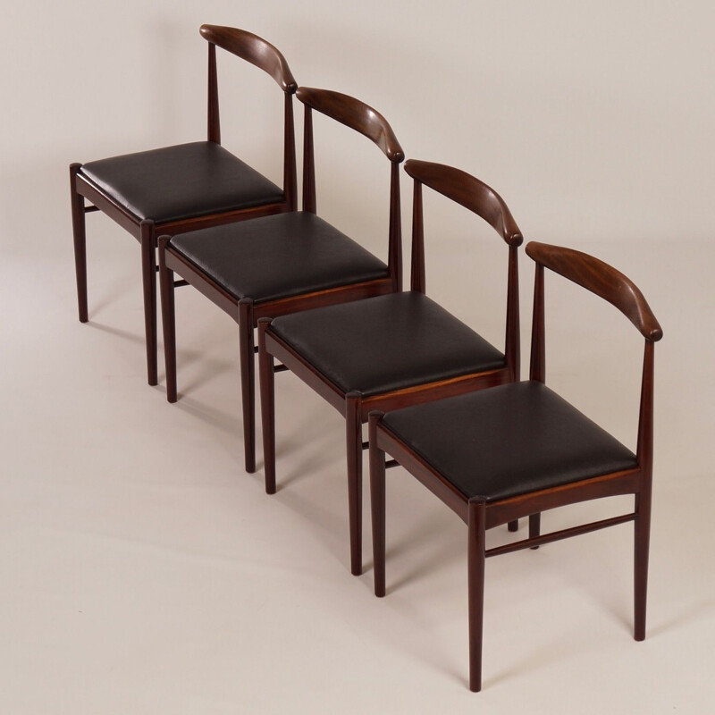 Set di 4 sedie vintage in teak e similpelle nera, Olanda 1960