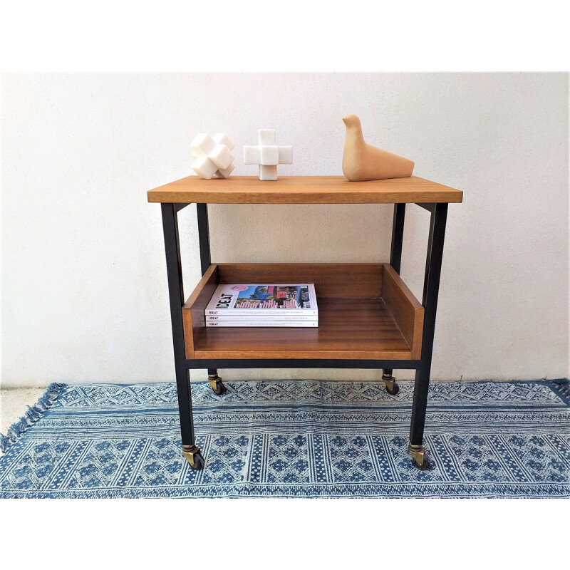 Vintage french side table in wood and metal 1960