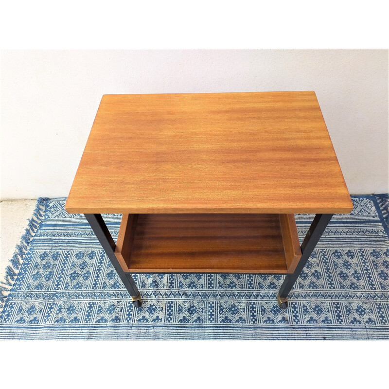 Table d'appoint vintage française en bois et métal 1960