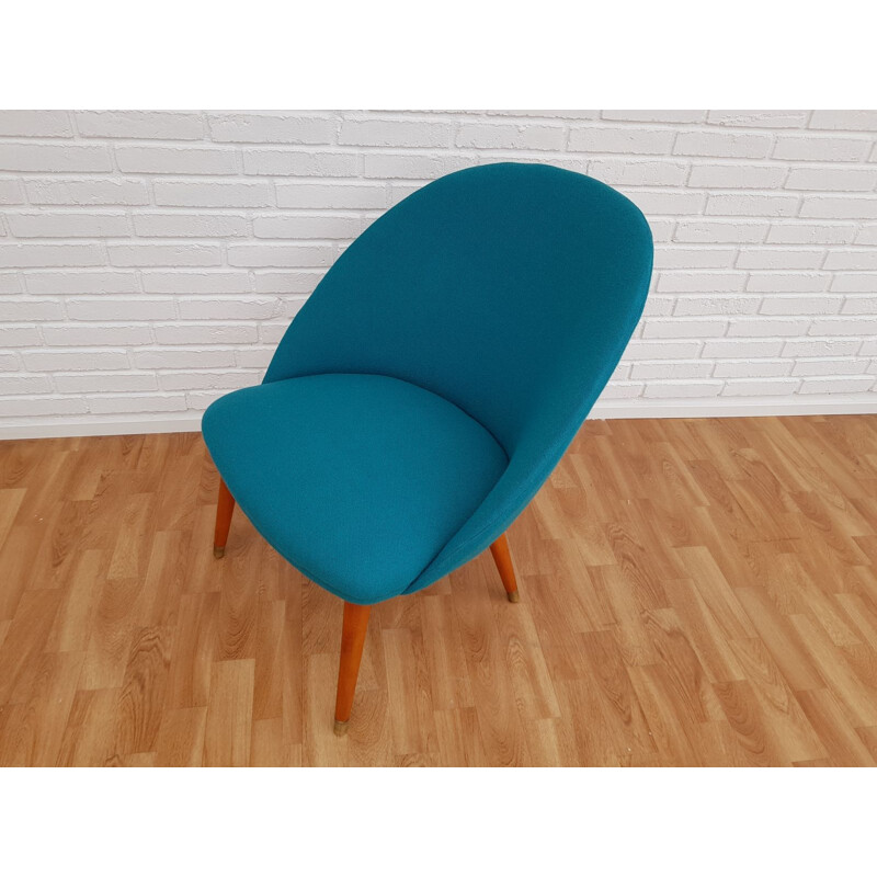 Vintage danish lounge chair in blue wool and beechwood 1970s