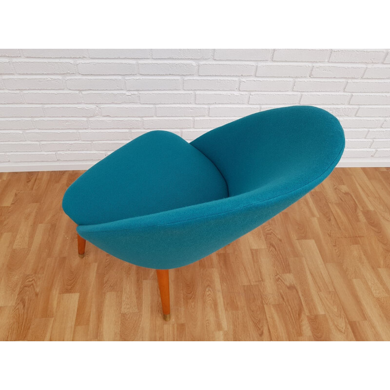 Vintage danish lounge chair in blue wool and beechwood 1970s