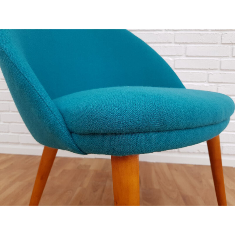 Vintage danish lounge chair in blue wool and beechwood 1970s