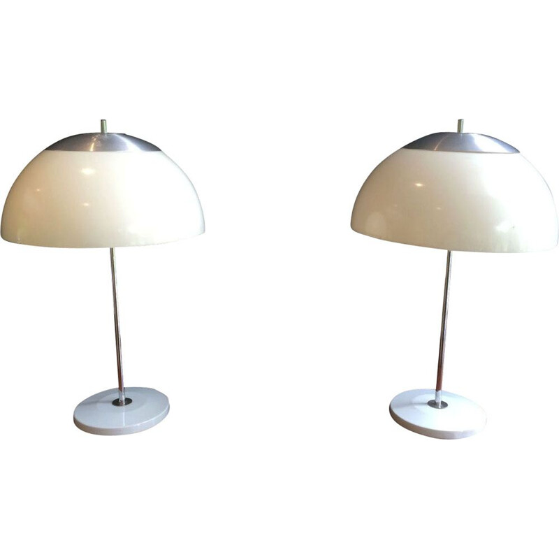 Pair of vintage french lamps in metal and plastic 1970